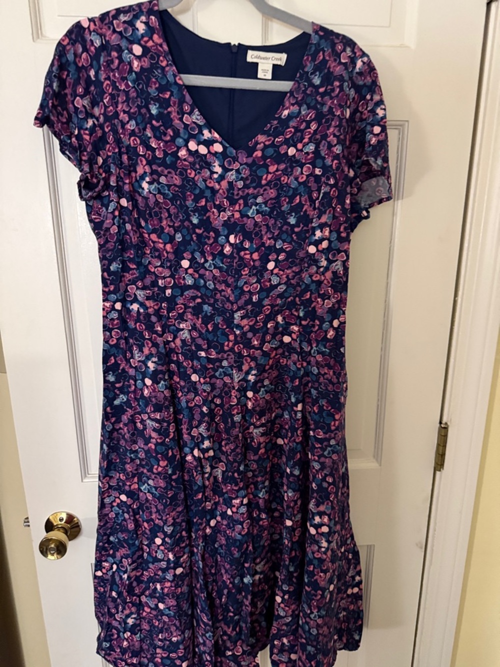 Coldwater Creek Navy Pink Floral Cap-Sleeve Dress
